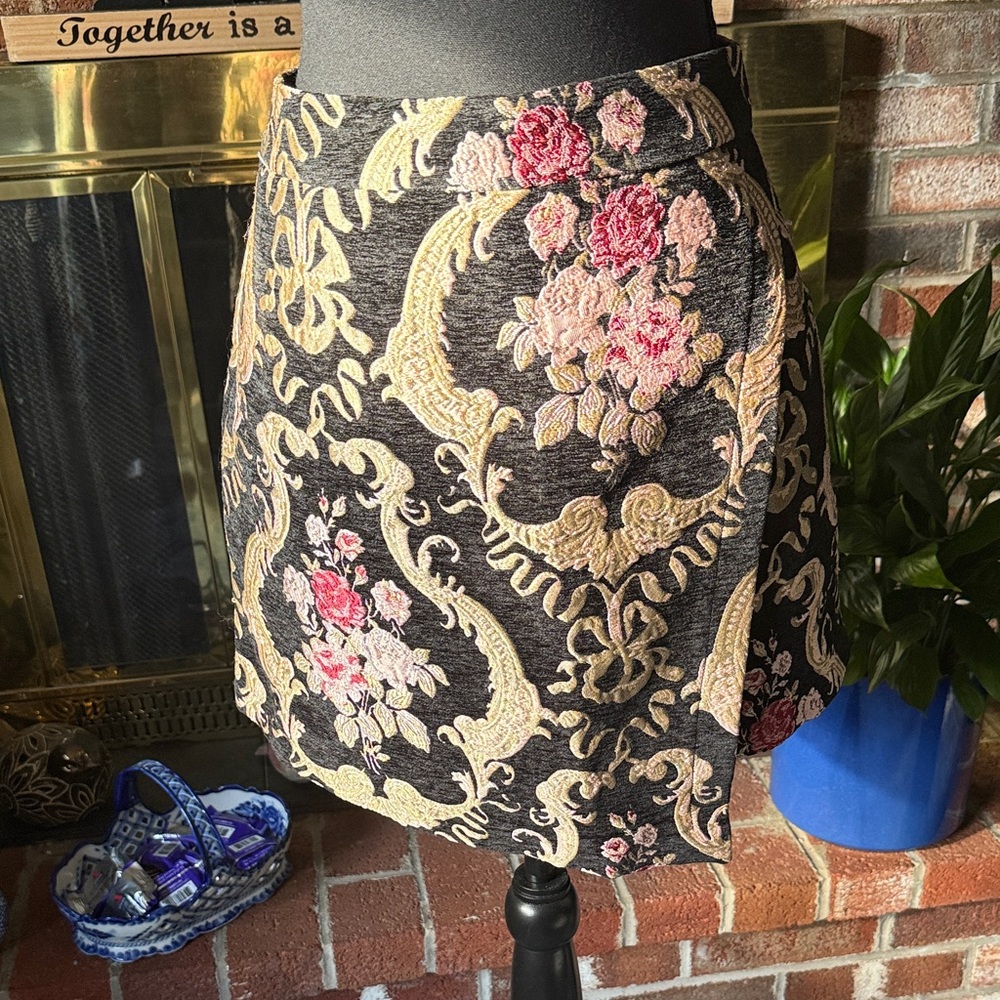 Versona Black and Pink Floral A-Line Skirt #A